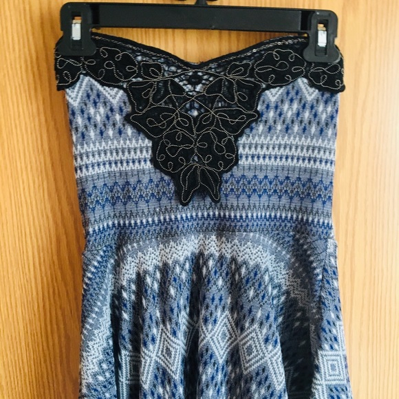 Free People Women’s Blue Strapless Chevron Knit Bandeau Fit & Flare Mini Dress - Picture 9 of 9